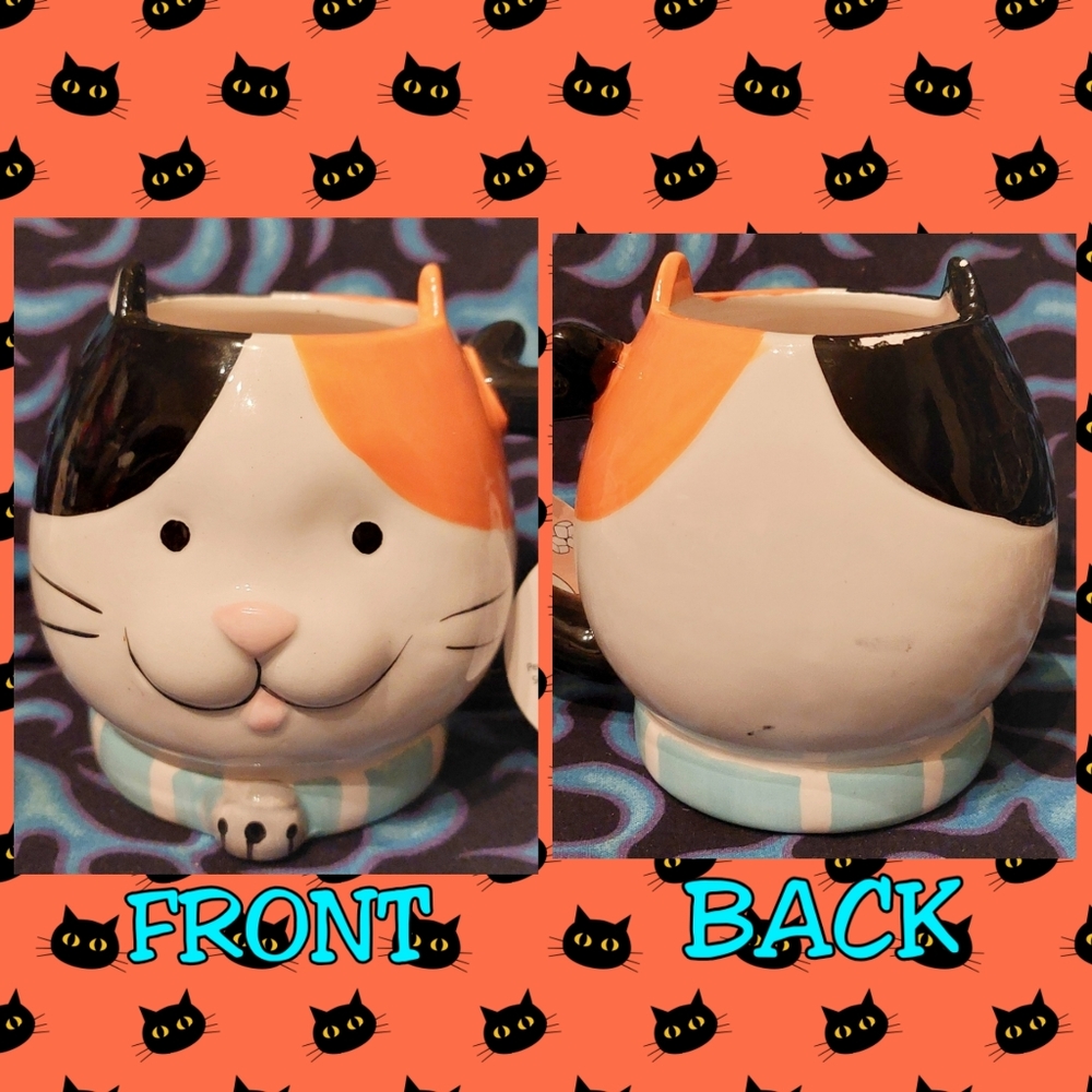 Cute Café by Home Essentials Wht/Multiclr Kitty Head Colorblock Ceramic Mug - Picture 4 of 9